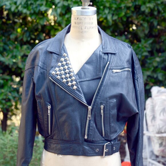 Vintage G-4000 Black Leather Studded Motorcycle Jacket Size M - Picture 2 of 16
